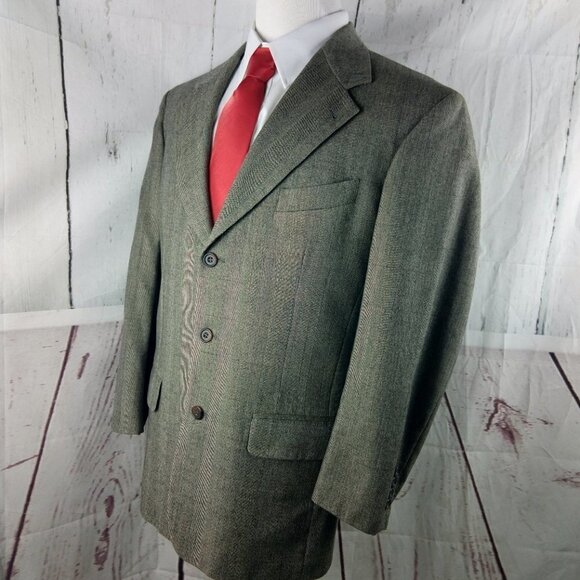 Nigel's By Nathan David Mark Shale 42R Olive Gray Plaid Suit Blazer Spor… - Picture 6 of 11